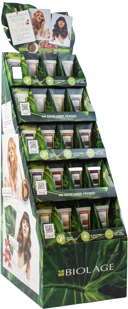 biolage stand up display in gree